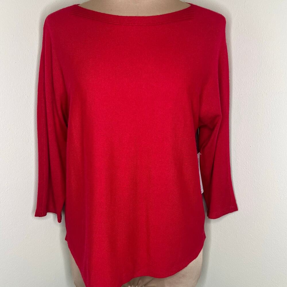 Chico's Grace Bateau Knit Top Small 4 Womens Red Sweater Cashmere Boat Neck New